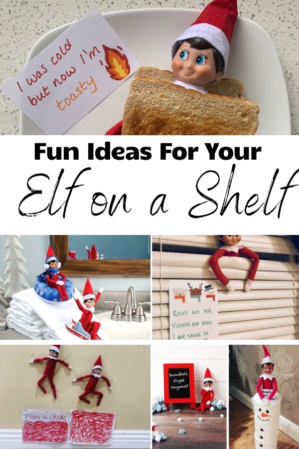 Elf on the Shelf Ideas For Stress Relief article cover collage image of different elf things